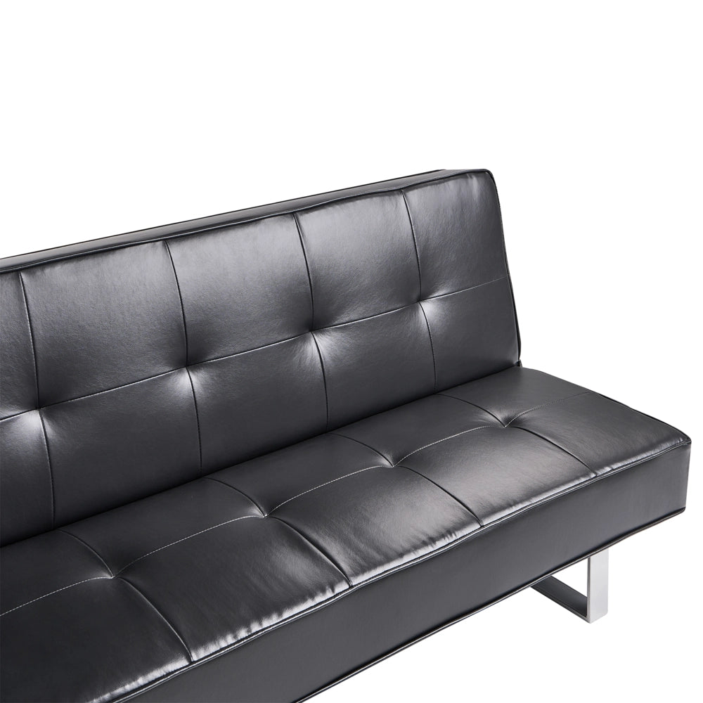 Divano letto in ecopelle nera moderno soggiorno trasformabile a 3 posti senza braccioli design minimalista