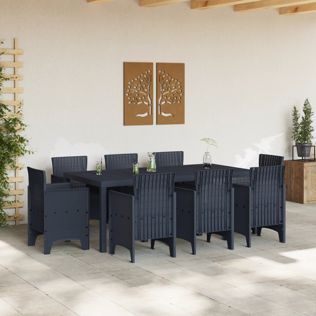 Set da Pranzo da Giardino da 9 Pezzi Antracite Polirattan