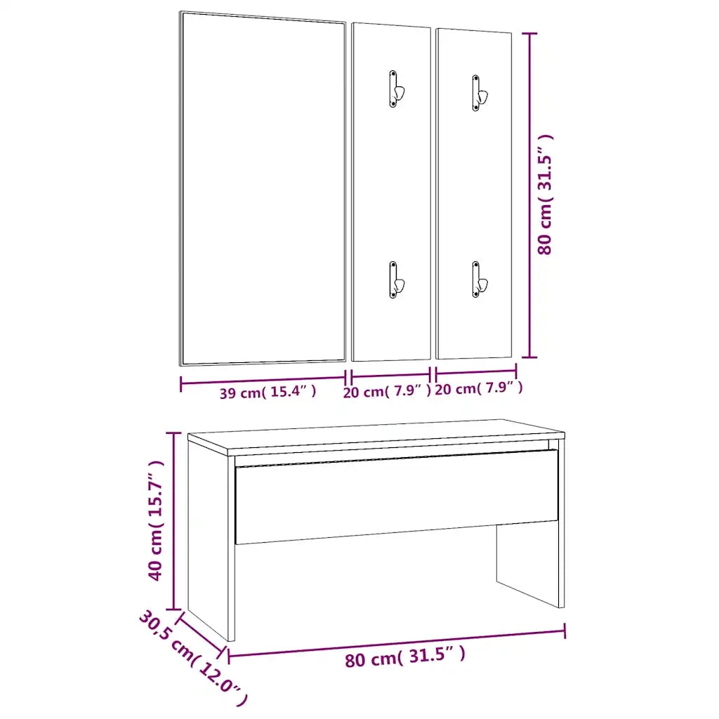 Set di Mobili da Corridoio Rovere Fumo in Legno Multistrato 3120194