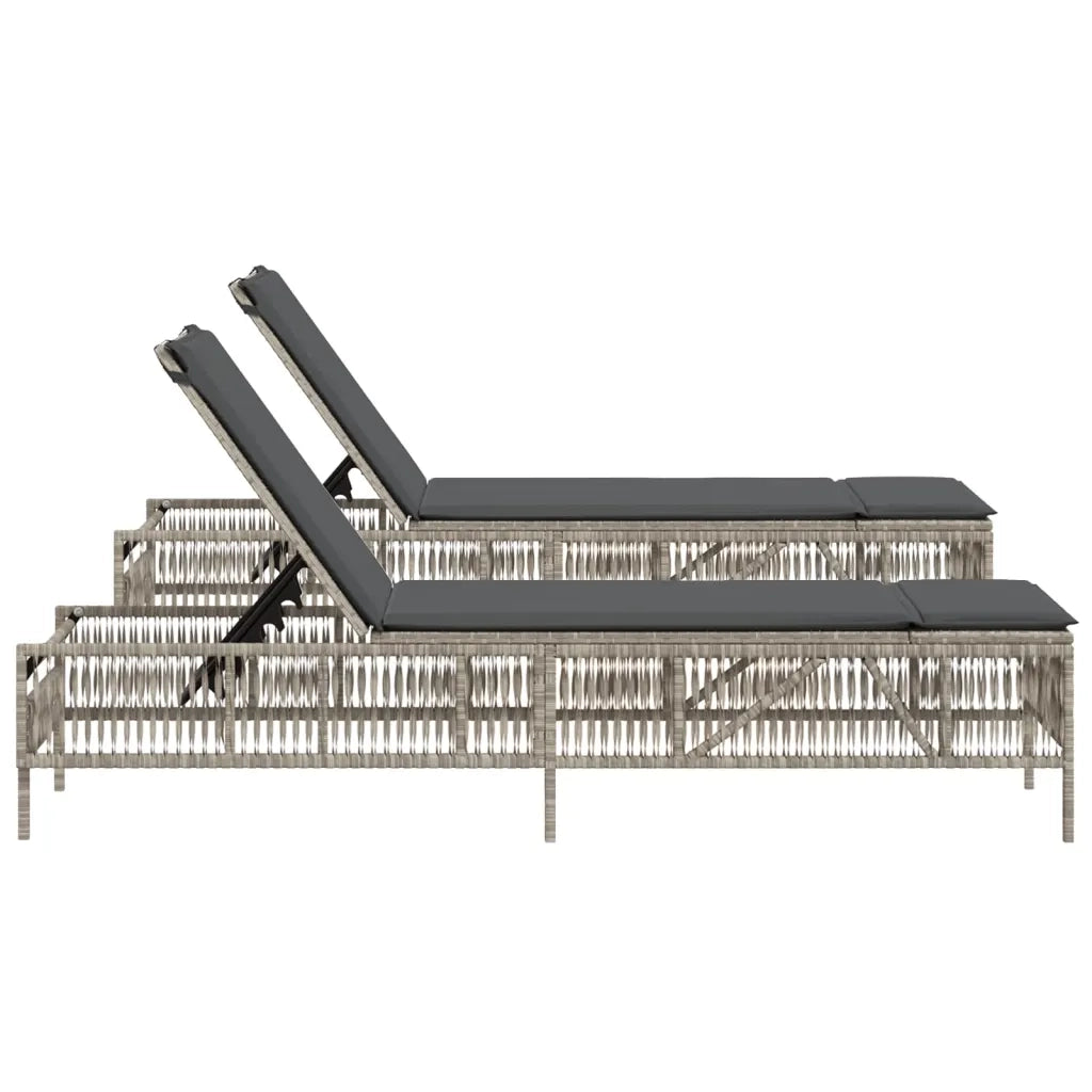 Lettino Prendisole 2 pz con Cuscini Grigio Chiaro in Polyrattan
