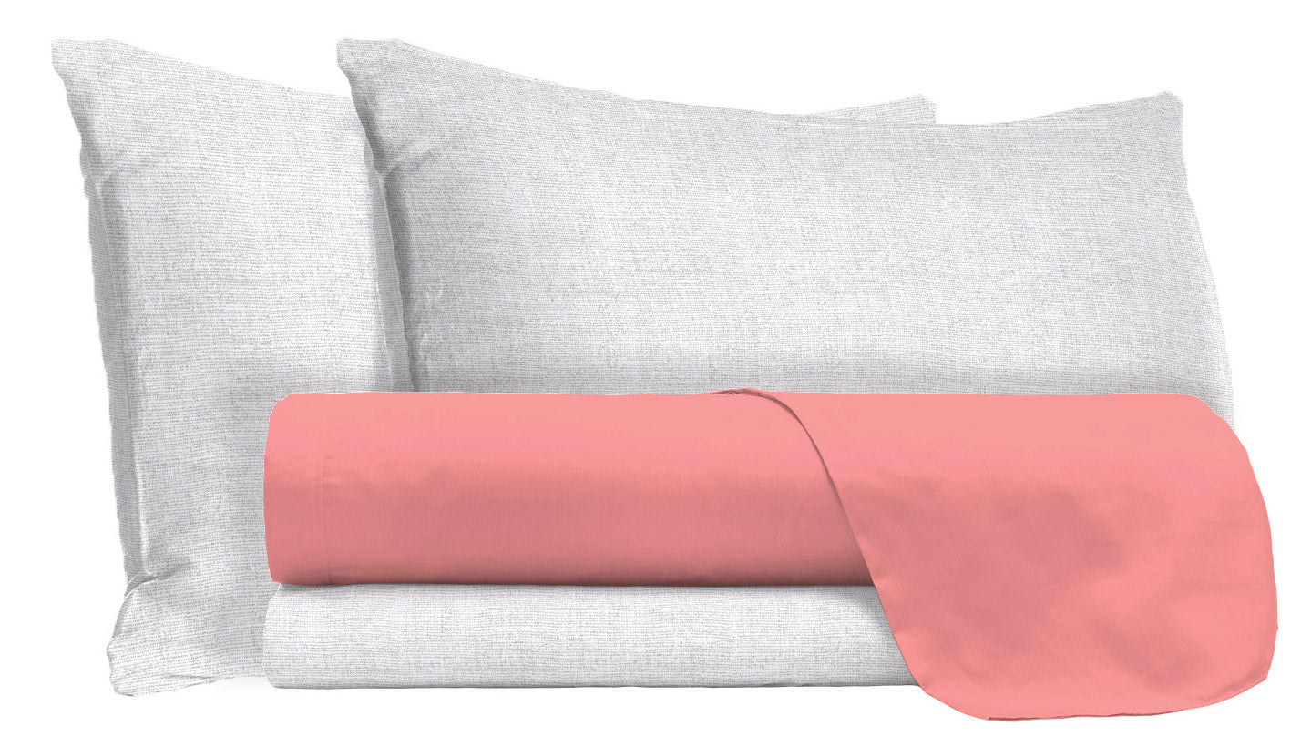 Set Lenzuola Singolo Sopra Sotto e Federe in Cotone Corallo