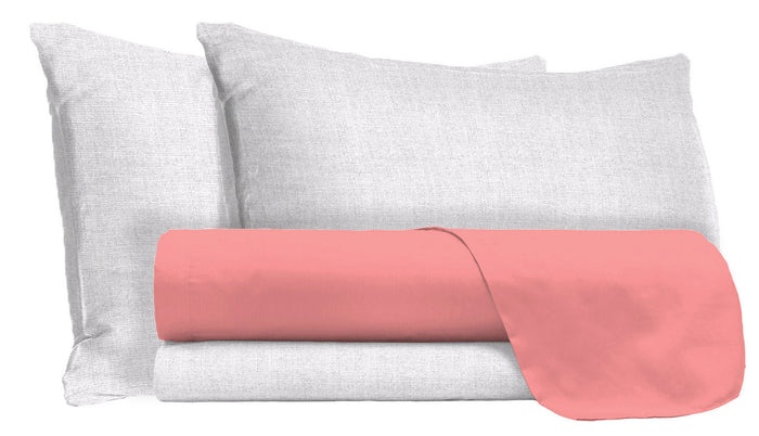 Set Lenzuola Singolo Sopra Sotto e Federe in Cotone Corallo