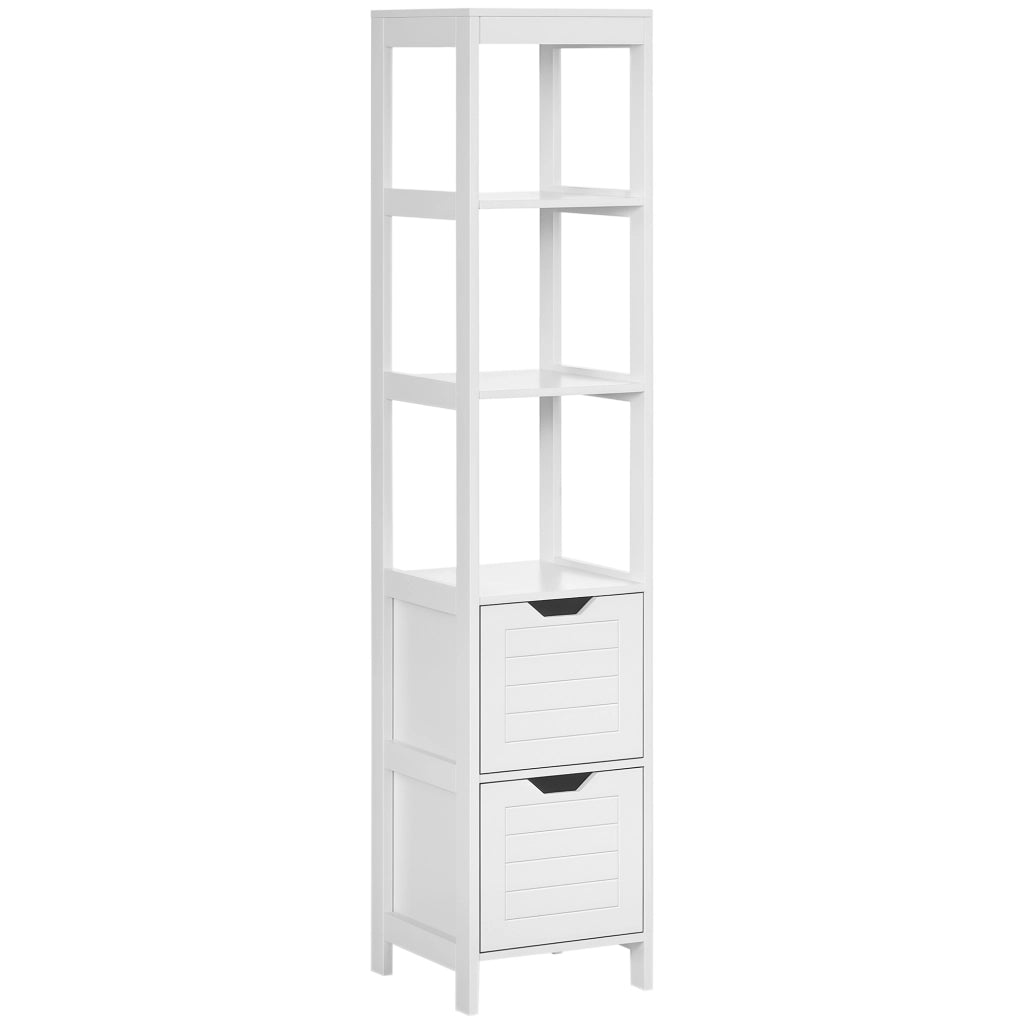 Libreria con 3 ripiani aperti e 2 cassetti ¨C Zephmum ¨C 30x30x144 cm bianco