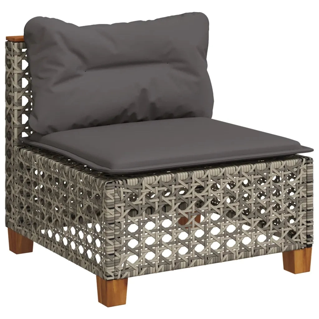Divano Giardino Senza Braccioli con Cuscini Grigio Polyrattan 365927