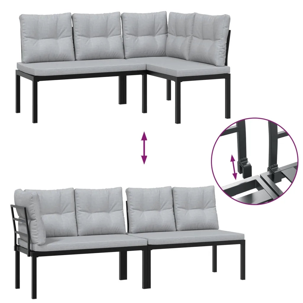 Set Panche Giardino Cuscini 3pz Nero Acciaio Verniciato Polvere 3283654