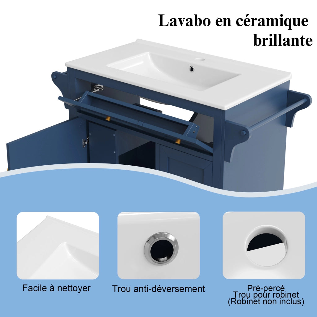Mobile Bagno Sospeso con Lavabo in Ceramica, LED, Specchio e Cassetto ¨C MINIMAL ¨C Bianco Lucido