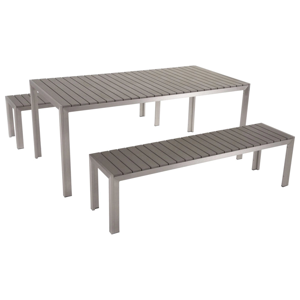 Set da Pranzo da Giardino Tavolo Rettangolare 2 Panche Telaio Alluminio anodizzato grigio esterno terrazzo