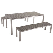 Set da Pranzo da Giardino Tavolo Rettangolare 2 Panche Telaio Alluminio anodizzato grigio esterno terrazzo