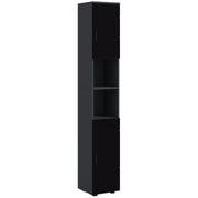 Colonna Bagno in Truciolato con 2 Ripiani Aperti e 2 Armadietti a 2 Livelli, 30x30x183 cm, Nero e Grigio