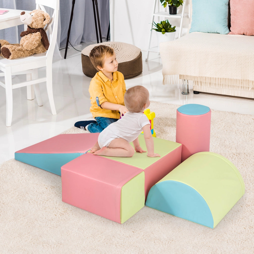 Set di gioco da arrampicata per bambini da 5 pezzi, Strutture di gioco in schiuma impermeabili Rosa