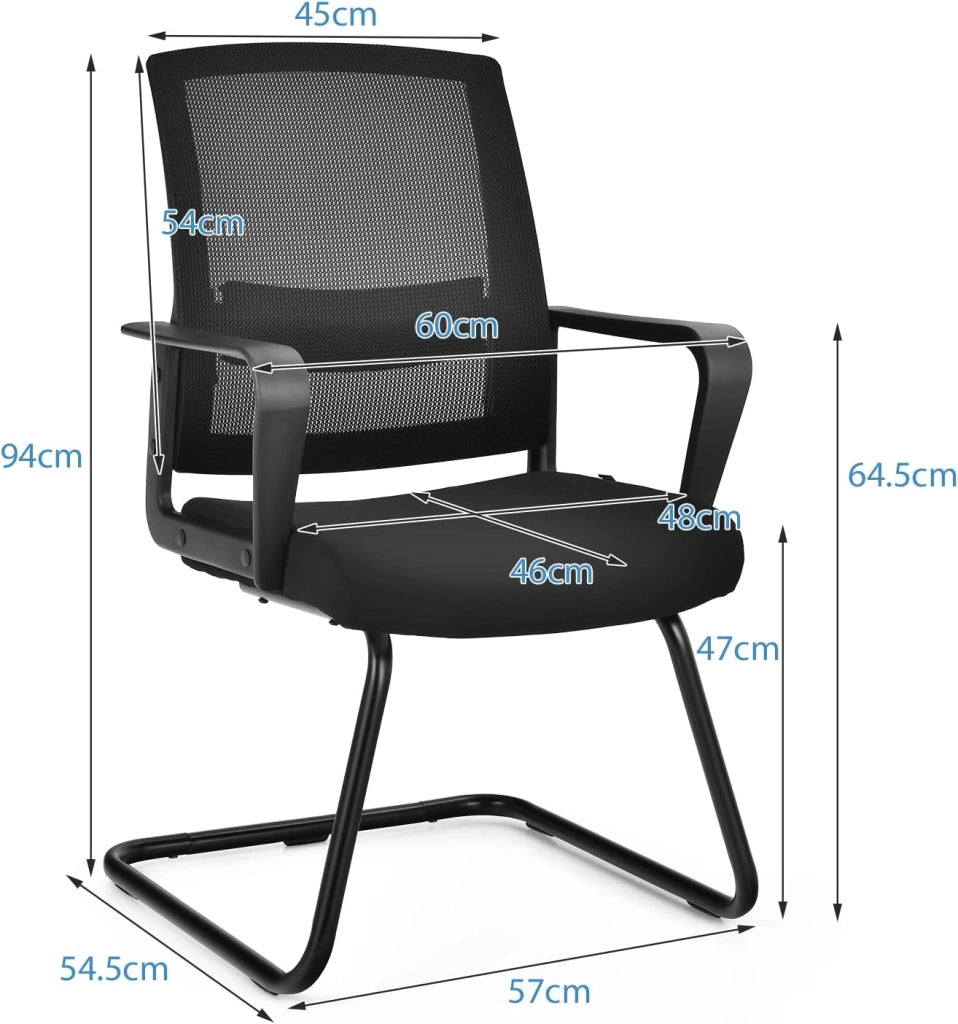 Sedia Cantilever, Sedia da Ufficio Ergonomica con Supporto Lombare Regolabile, Poltrona in Rete, con Schienale e Braccioli (54,5 x 60 x 94 cm, nero, 2)