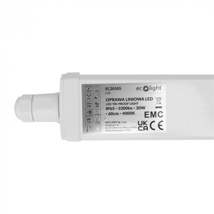 Plafoniera lineare LED 60cm 30W 3300lm 4000K IP65