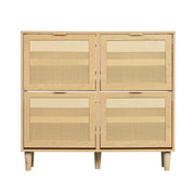 Scarpiera con 4 Ante a Ribalta; Frontali in Rattan Traforato; Gambe in Legno; Stile Country; in Truciolare; 100×25×90 cm; Rovere Chiaro