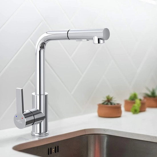 Kraan da bagno con testa da doccia estensibile - attacco per lavabo - rubinetto girevole 360°