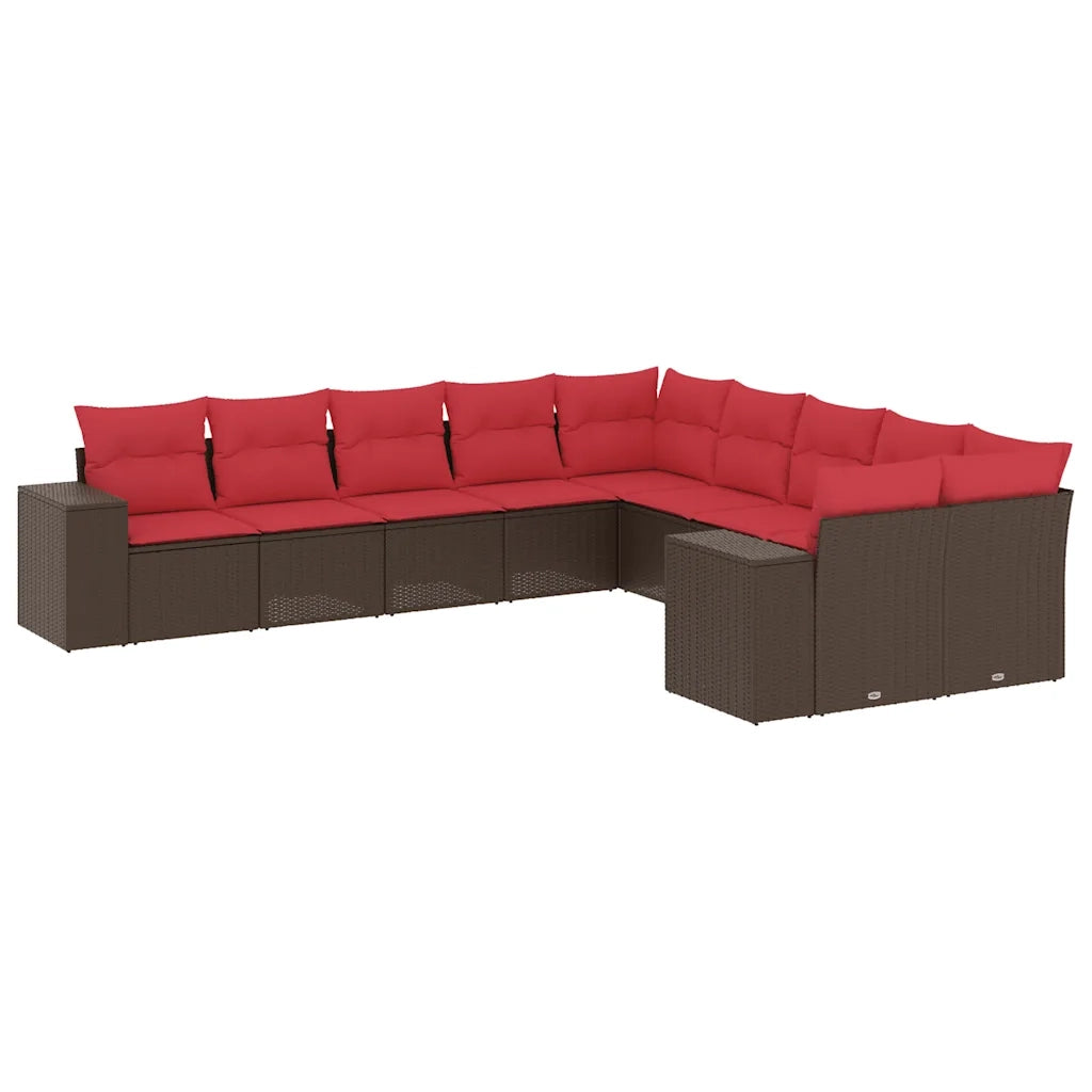 Set Divani da Giardino 10 pz con Cuscini Marrone in Polyrattan 3223113