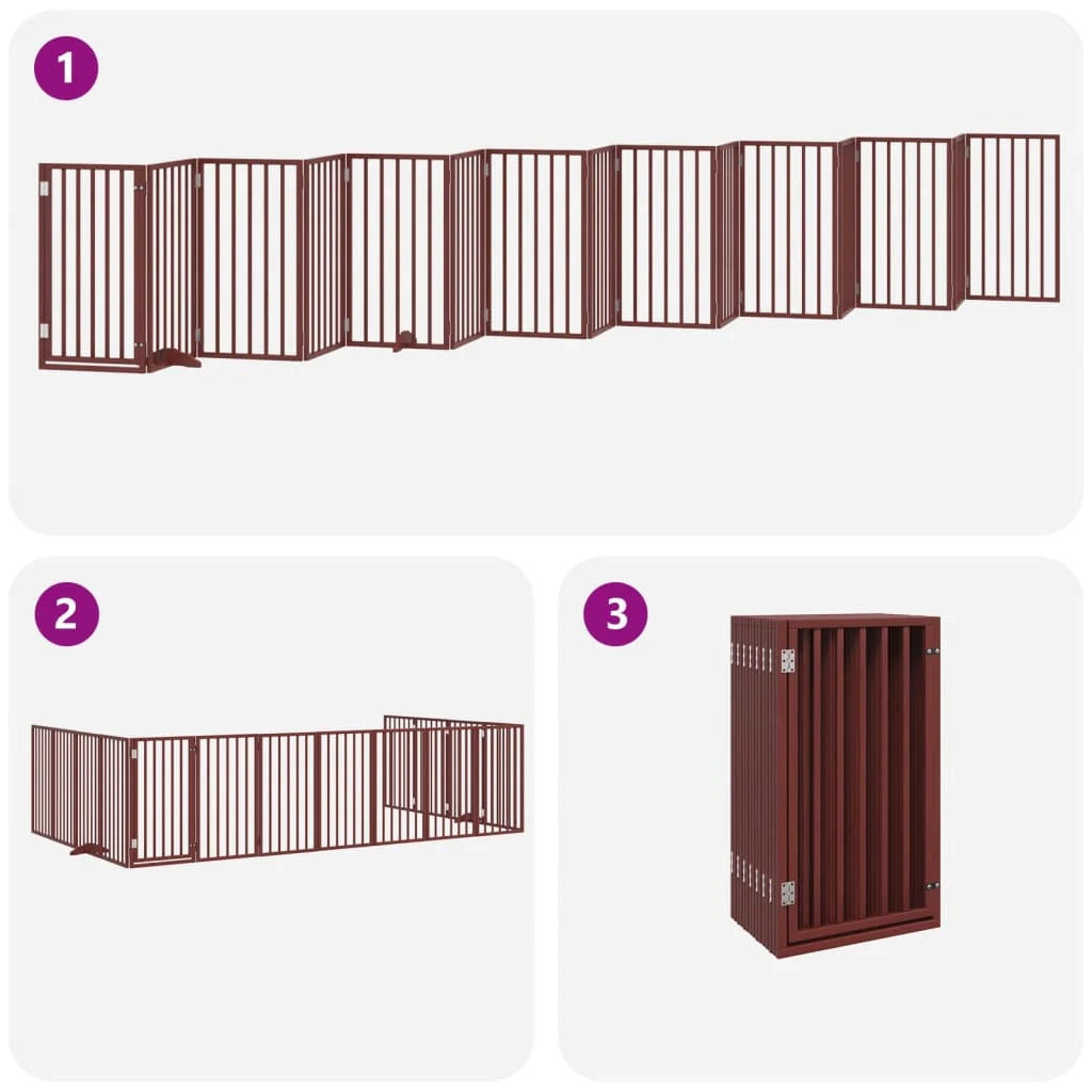 Cancelletto di sicurezza per animali domestici porta pieghevole 15 pannelli lunghezza 750 cm legno di pioppo marrone 02_0023192