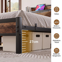 Letto 140x190cm LED - Xylo - USB testiera metallo facile montaggio