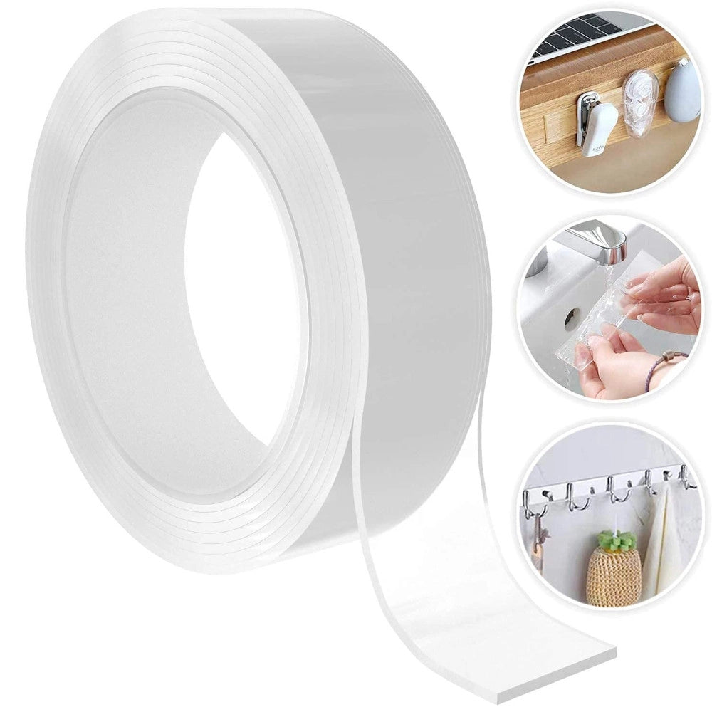 Trade Shop - Nastro Biadesivo Trasparente Milleusi Adesivo Attacca Tutto 3cm X 2 Mt Acrilico -