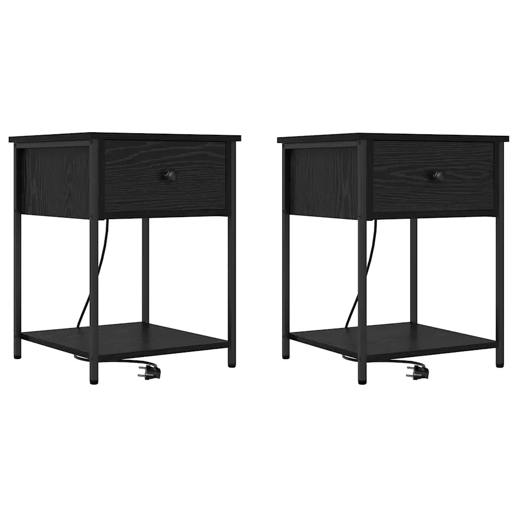Armadio da Notte con cassetto 2 pcs Rovere Nero 42 x 41 x 56 cm 859421
