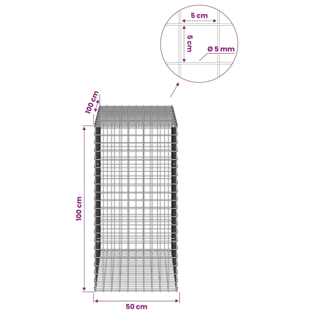 Gabione con filo da 5 mm e rete da 5x5 cm 50x100x100 cm 3464347