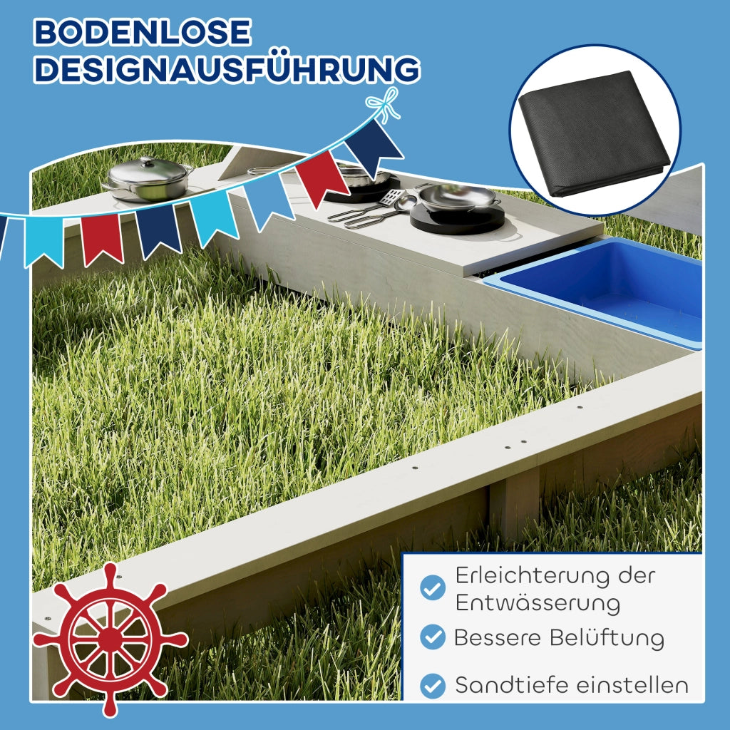 Set da giardino bambini Piratenschiff con sabbiera e tettoia ¨C Minimal ¨C Legno massello, grigio, 180x103x144,5 cm