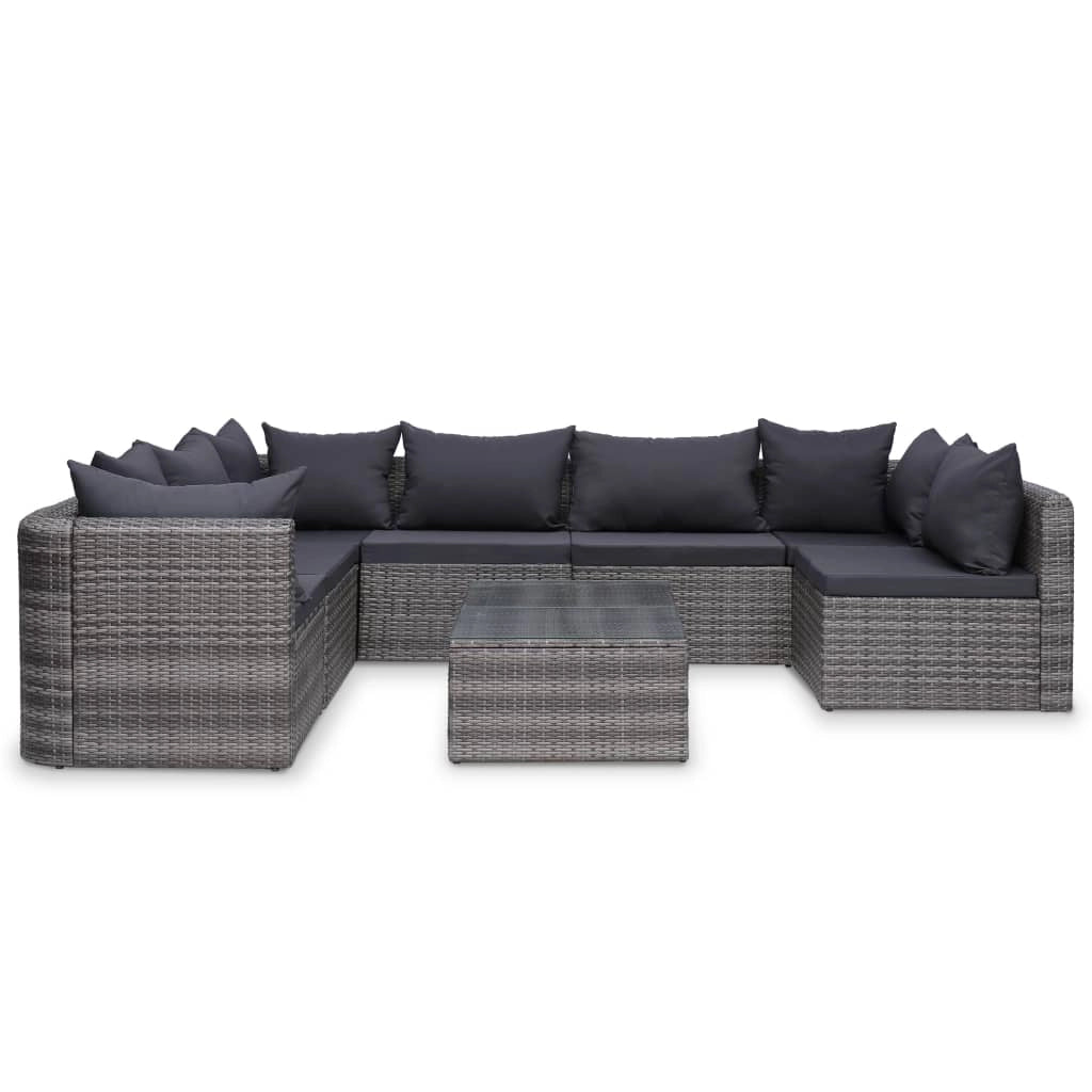 Set di mobili da giardino mobili da esterno 8 pezzi con cuscini resina intrecciata grigia 02_0017684
