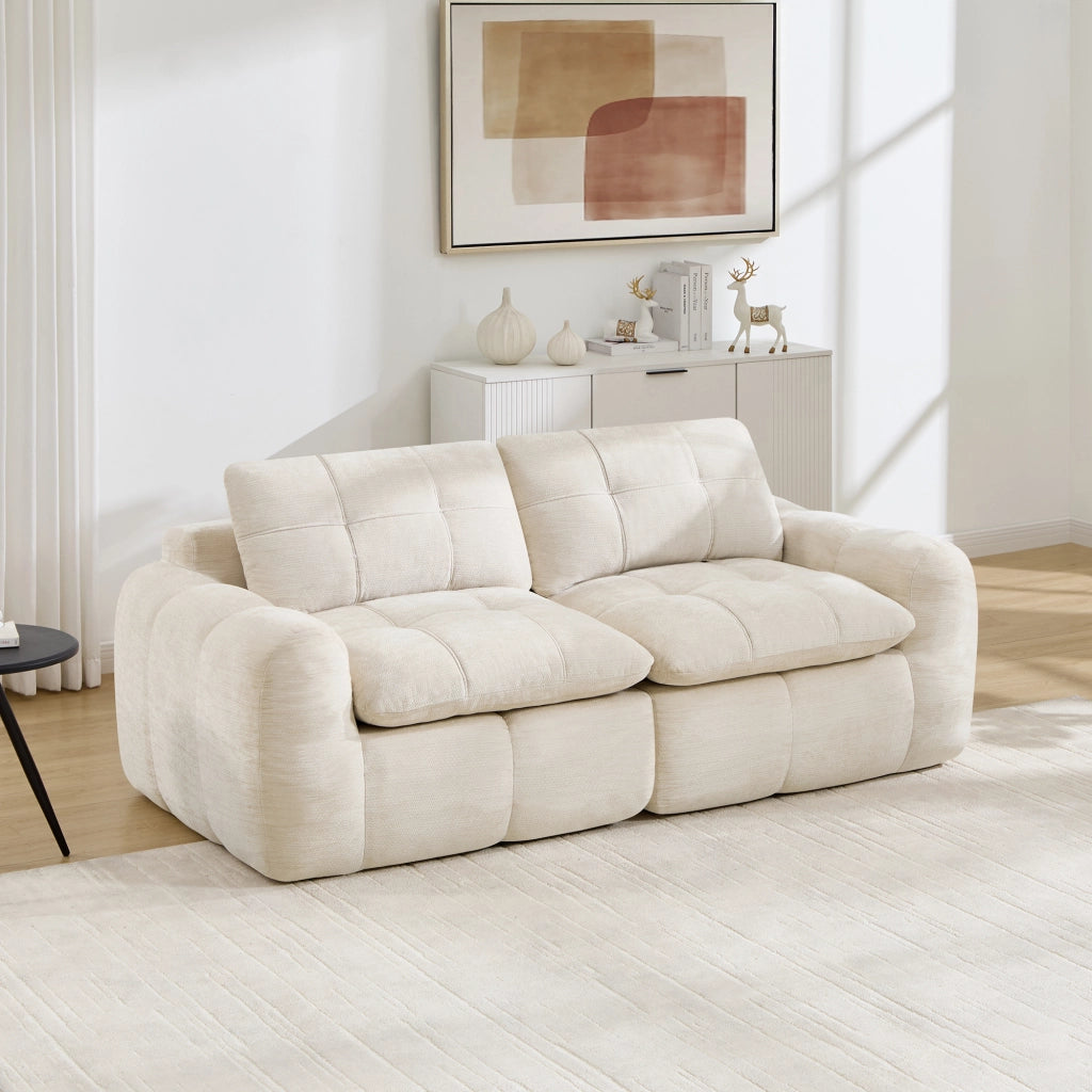 Divano modulare 2 posti con seduta profonda e montaggio senza attrezzi trapuntatura a quadri in chenille beige