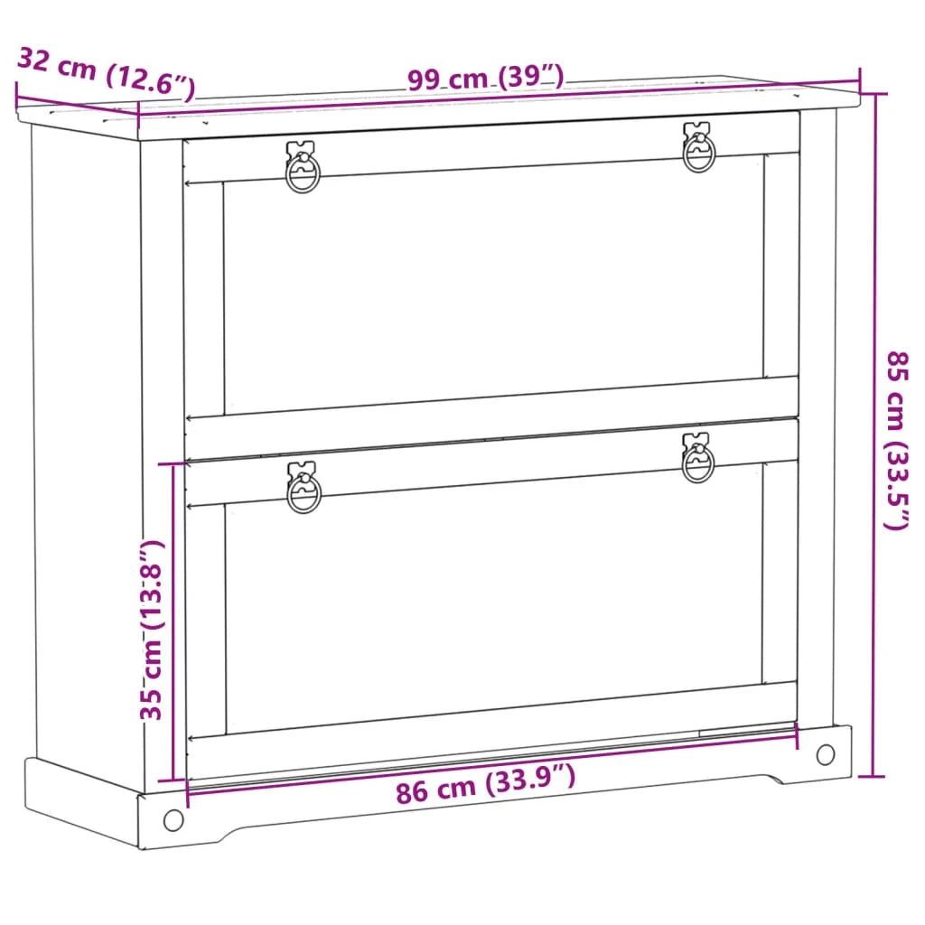Scarpiera mobile contenitore per scarpe mobile per ingresso/corridoio/soggiorno Corona 99 x 32 x 85 cm legno di pino massiccio marrone 02_0021751