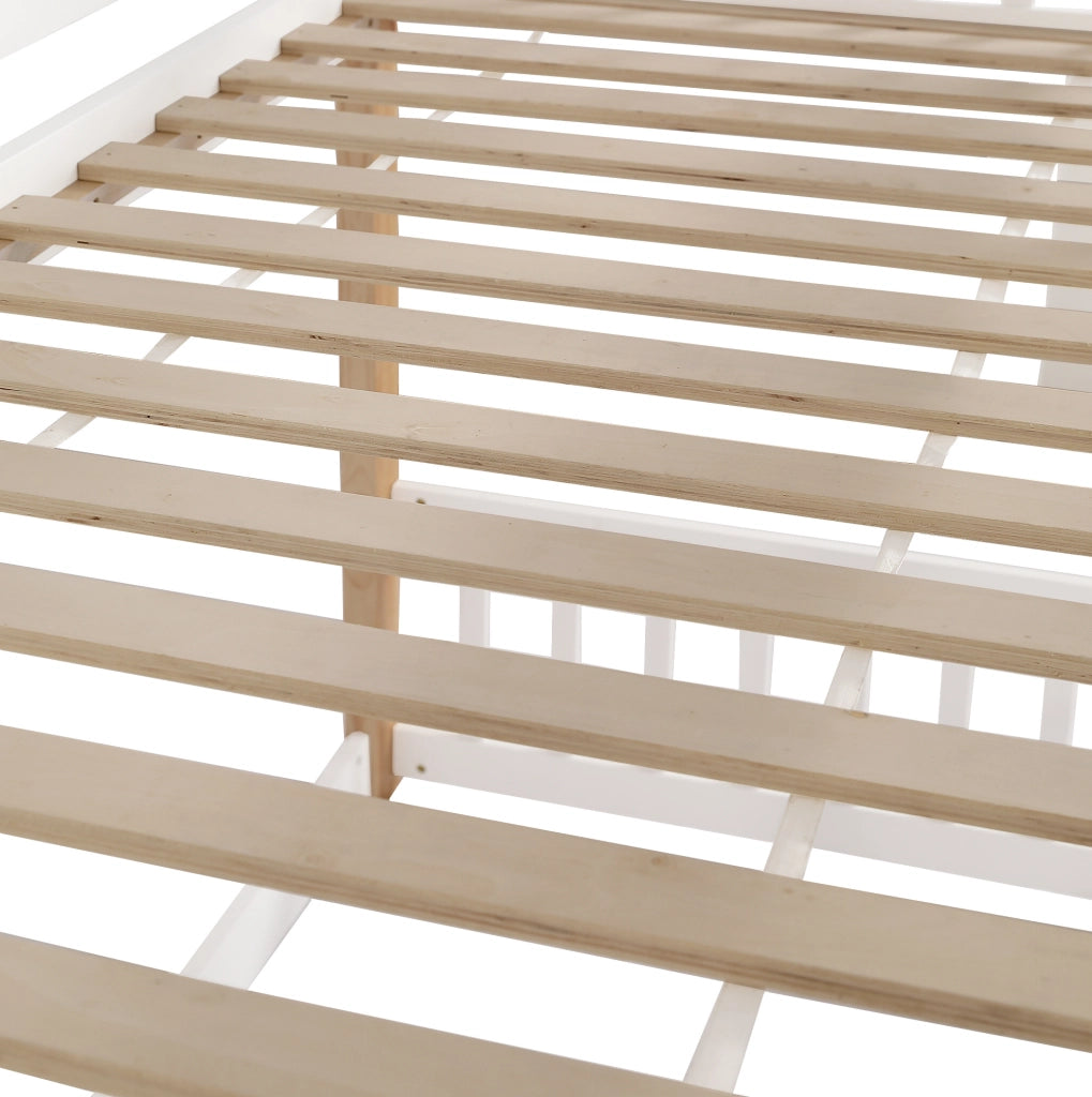 Letto a castello 90x200 cm con scivolo e scala in legno di pino e MDF bianco