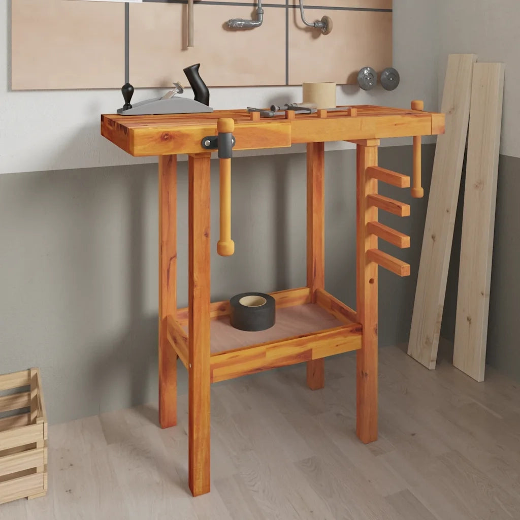Banco da Lavoro con Morse 92x48x83 cm Legno Massello di Acacia cod mxl 14943