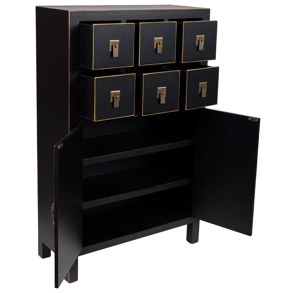 Mobile ausiliario in legno con 6 cassetti e 2 porte 63x26x101