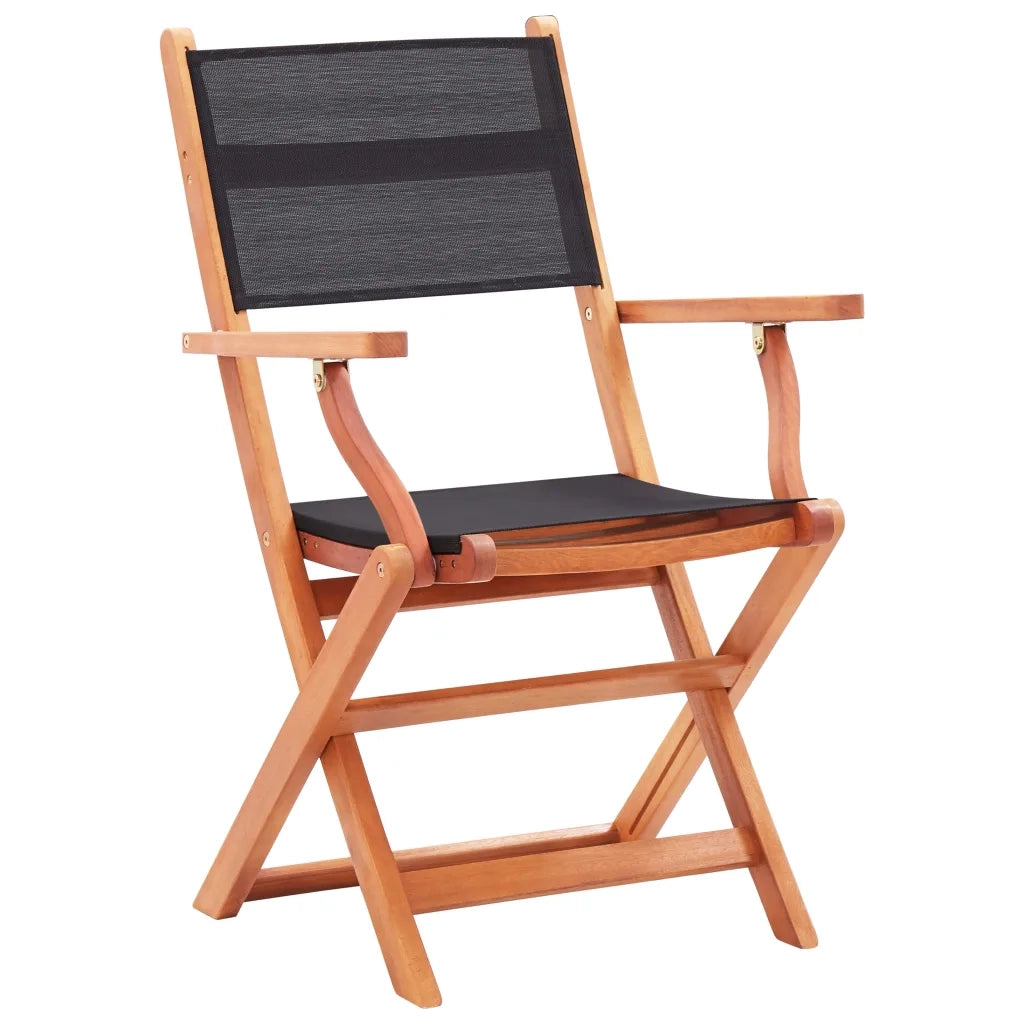 Sedie da Giardino Pieghevoli 2 pz | Sedie da Esterno Nere Eucalipto e Textilene