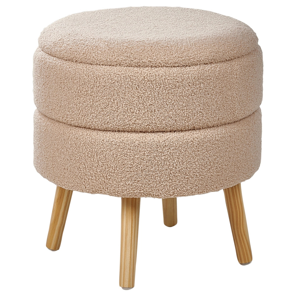 Sgabello Boucle beige con gambe in legno imbottite Stile moderno