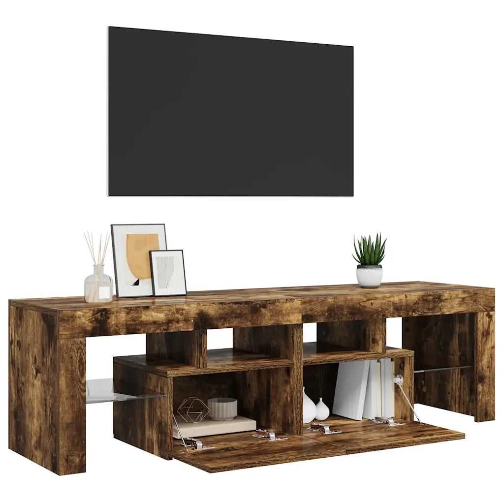 Mobile Porta TV con Luci LED Rovere Fumo 60x38,5x48 cm 822641