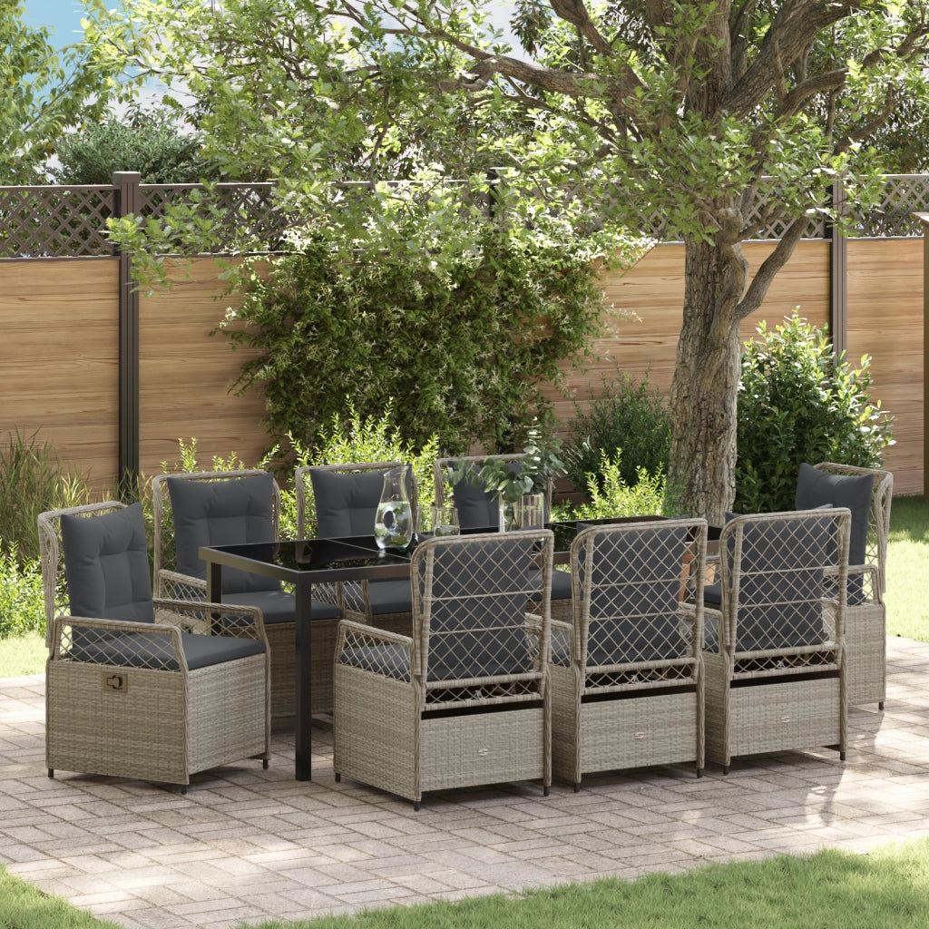 Set da Pranzo da Giardino 9 Pezzi Grigio Chiaro Polyrattan