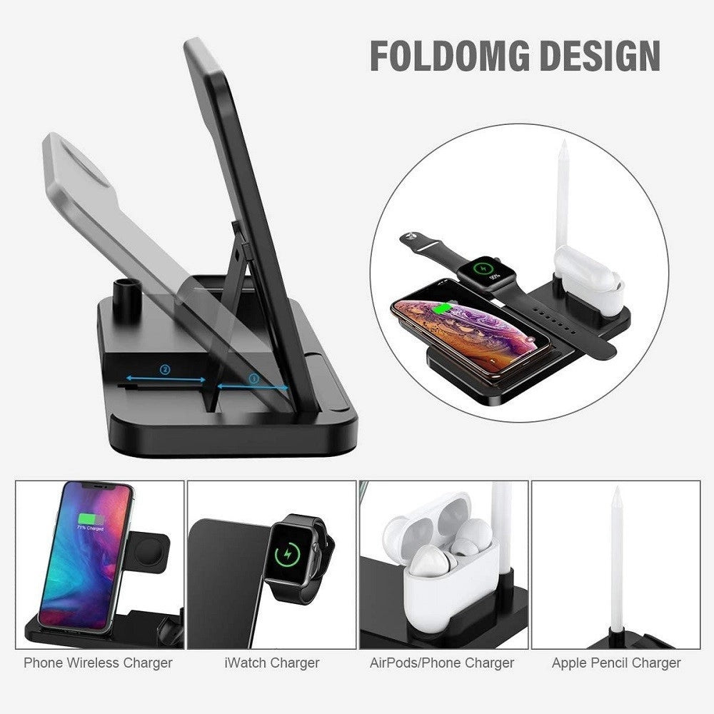 Trade Shop - Caricatore Wireless Caricabatterie Supporto Di Ricarica Docking 4 In 1 Q-cd60 -