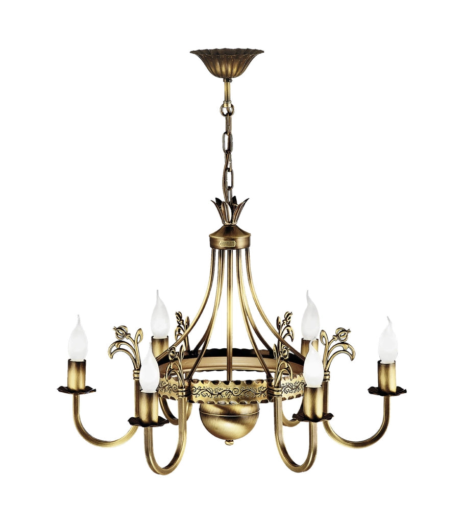 Lampadario retro in ottone patinato 6xE14 Korona Jupiter