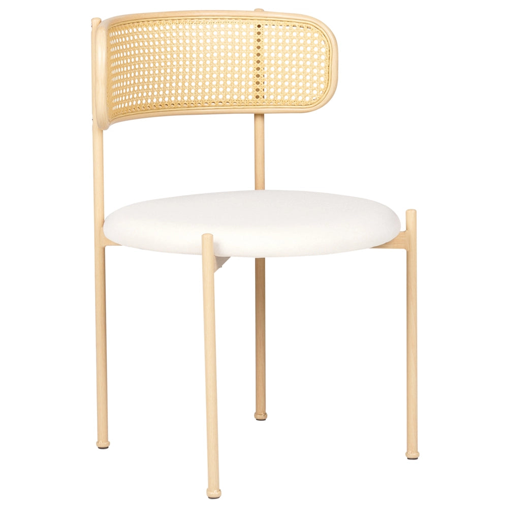 Set di 2 sedie da salotto con seduta in tessuto beige e struttura in metallo con effetto legno chiaro treccia viennese stile retrò soggiorno
