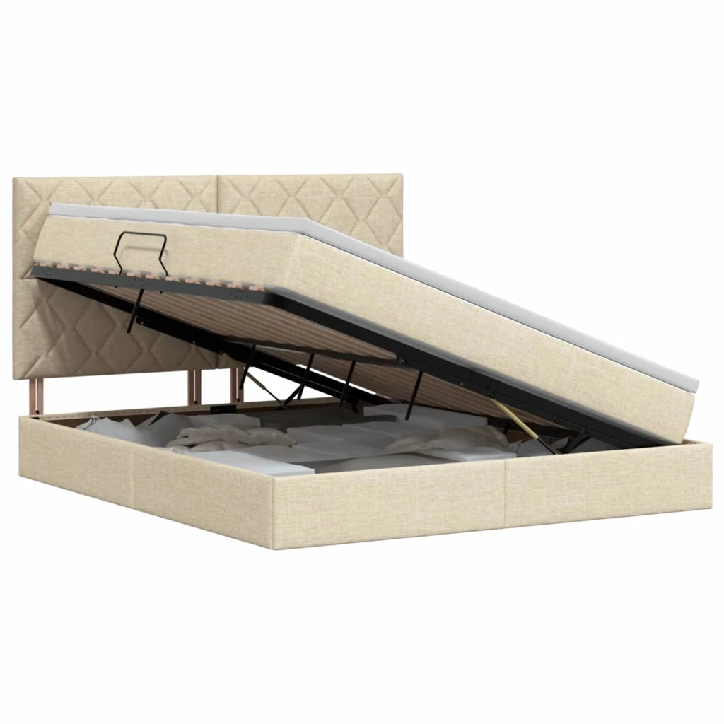 Letto con contenitore e materasso Crema 160 x 200 cm Tessuto 3459580