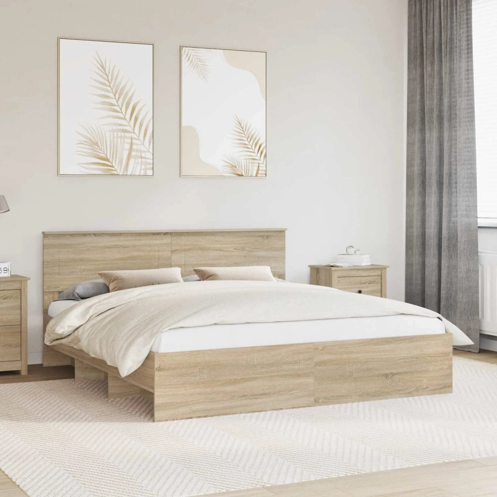 Struttura del letto con testiera Rovere Sonoma 200 x 200 cm 3408818