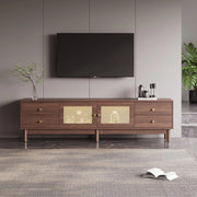 Mobile TV in Legno Scuro con Cassetti e Ante in Rattan ¨C Xylo ¨C 180 cm