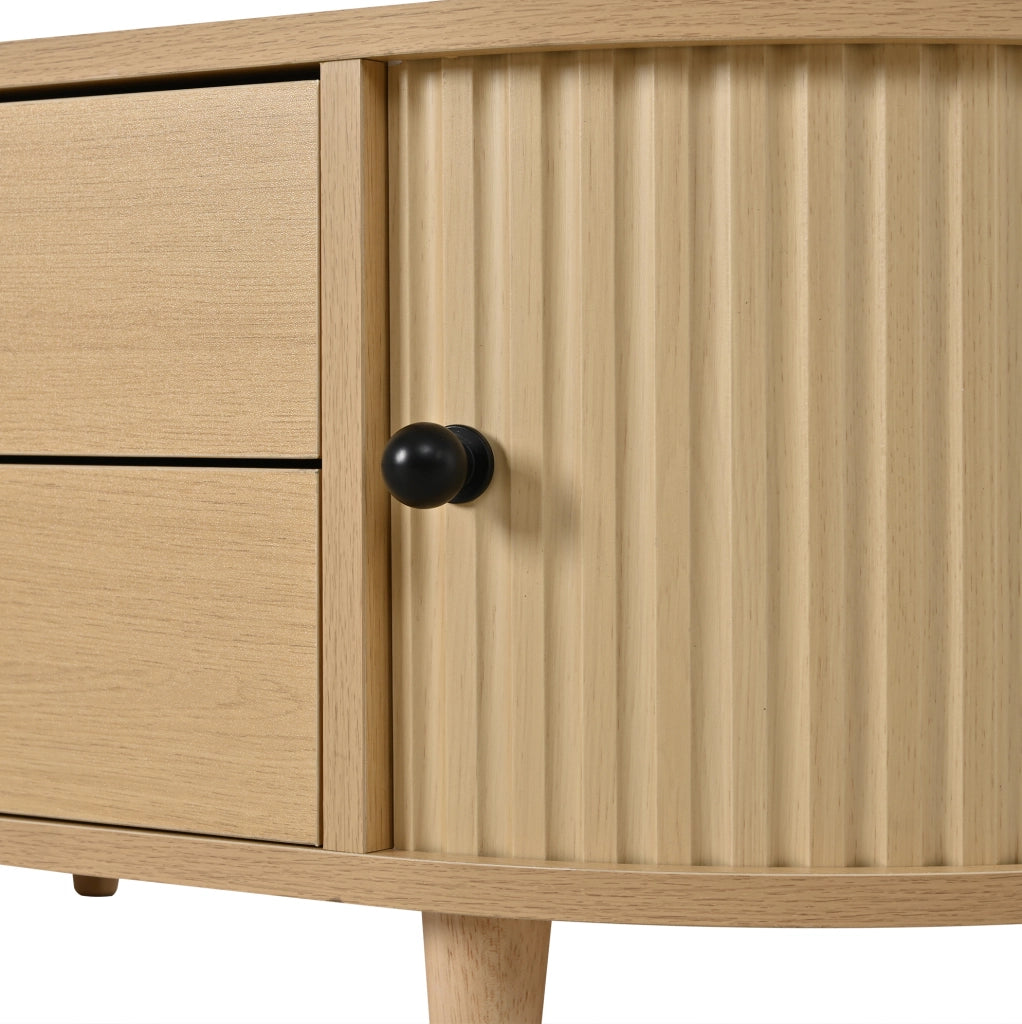 Tavolino da salotto 100x50x36 cm con ante scorrevoli e 2 cassetti in MDF naturale