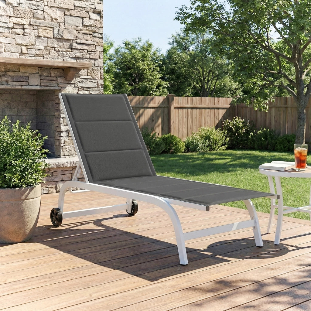 Lettino Prendisole da Giardino 62x165x94 cm con Ruote in Texteline con Telaio in Alluminio Grigio Scuro e Bianco