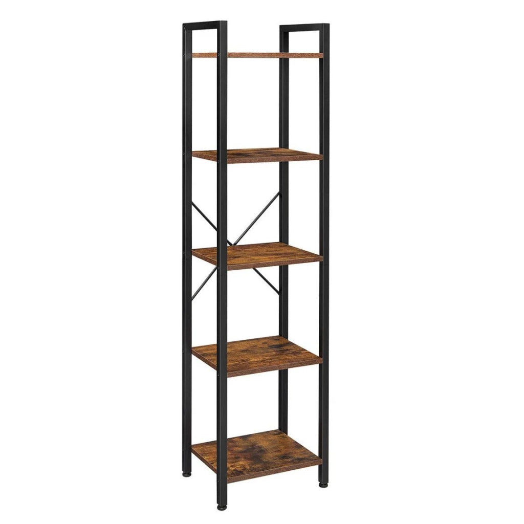 Libreria a 5 ripiani con struttura in acciaio per soggiorno ufficio corridoio stile industriale marrone 153 cm rustico e nero 12_0002794