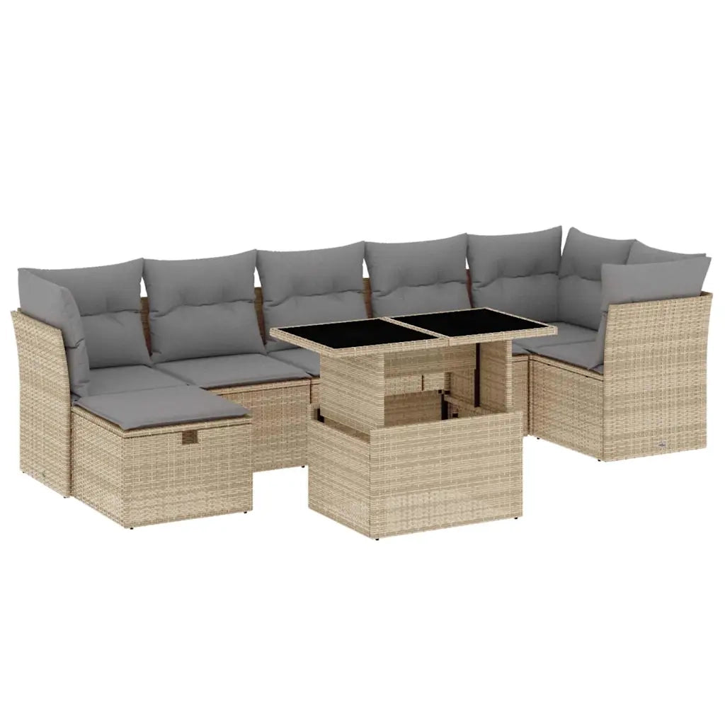 Set Divano da Giardino 8 pz con Cuscini Beige in Polyrattan