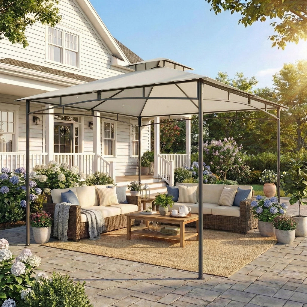 Gazebo da Giardino 3x3m ¨C zephmum ¨C Doppio Tetto Cremewei? Impermeabile