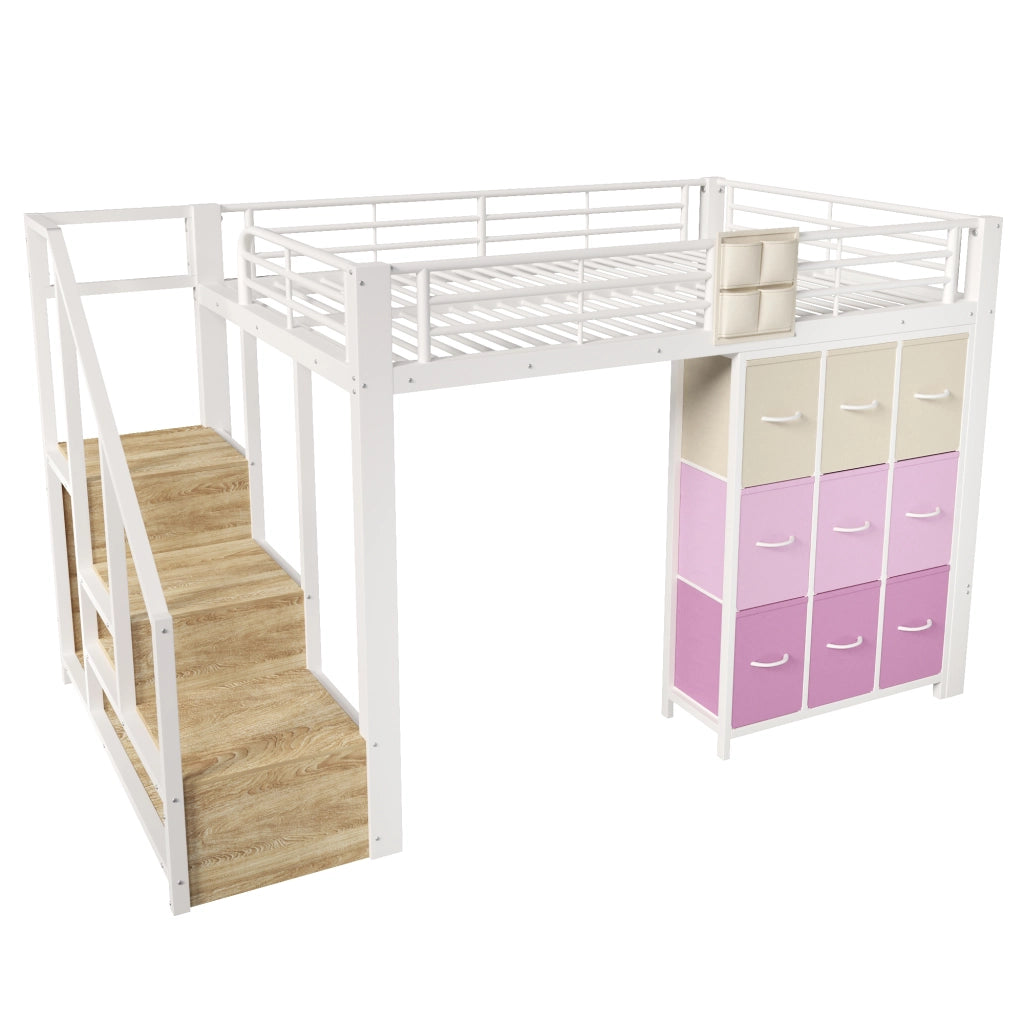 Letto a Soppalco con Cassetti e Scala ¨C MINIMAL ¨C Metallo Bianco 140x200