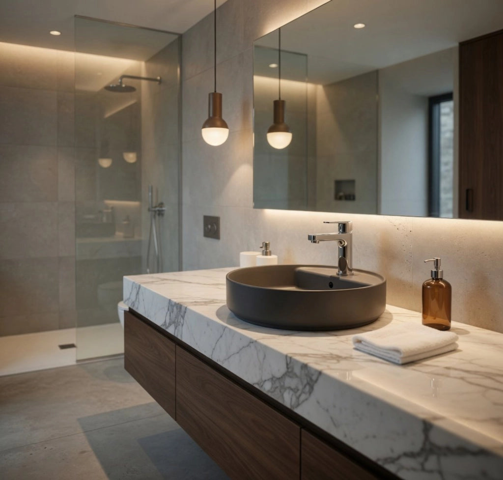 Lavabo tondo da appoggio senza troppo pieno in ceramica con foro rubinetto - Antracite Opaco