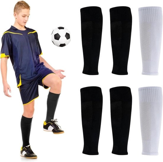 Set di 3 Paia - Calzettoni da Squadra con Protezione alla Coscia - Nero e Bianco - Calzettoni con Maniche - Ideali per la Pratica Calcistica - Adatti a Principianti.