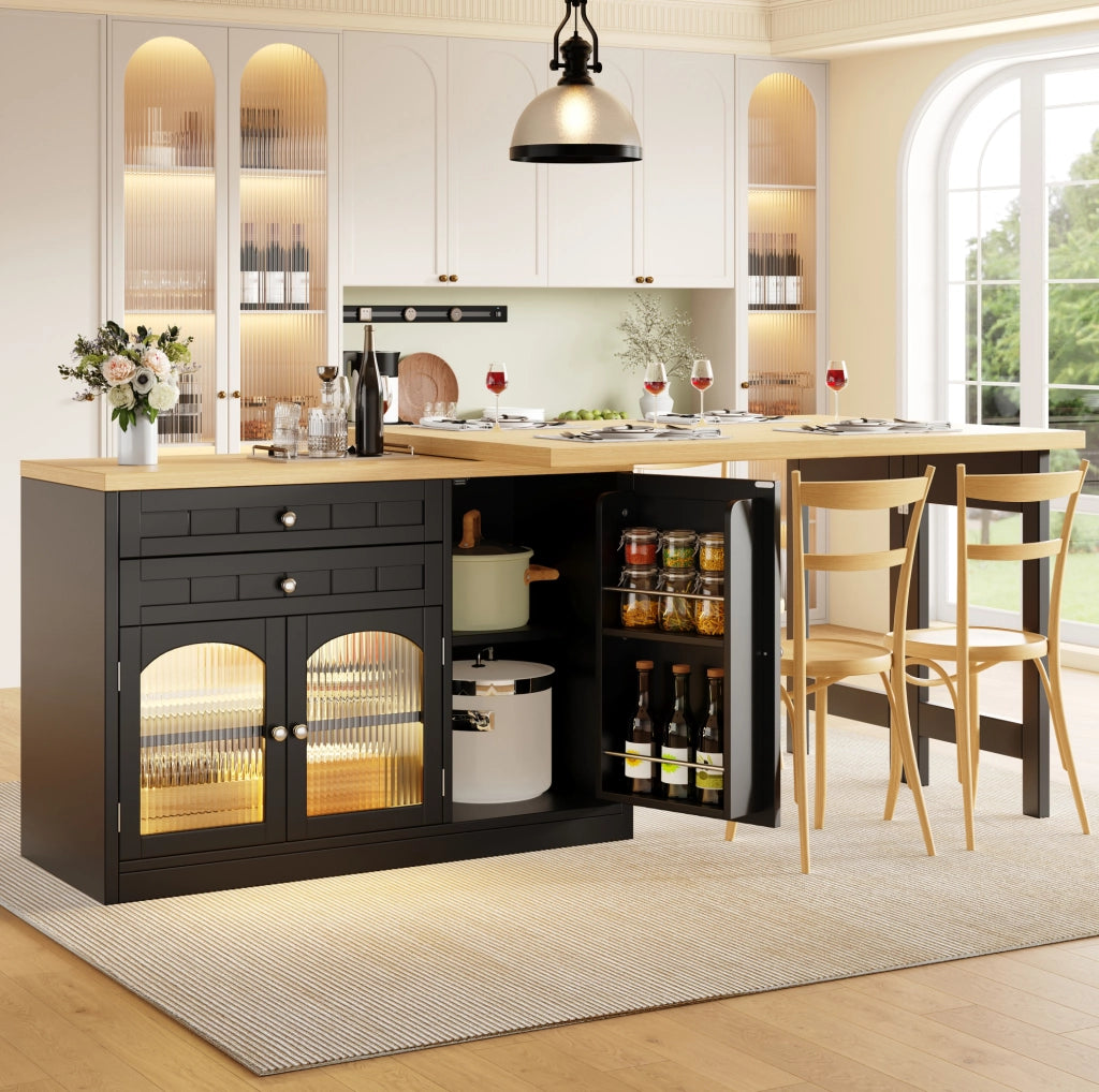 Isola cucina estensibile girevole 120-194 cm nera